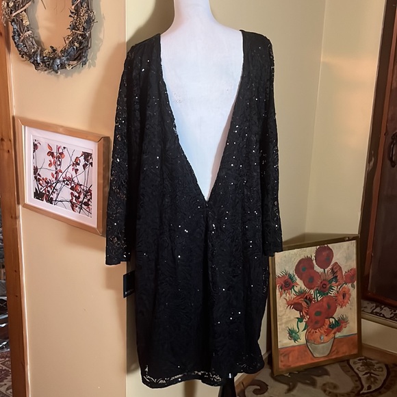 MARINA Size 20W Black Sequin Stretch Dual Layer VNeck Evening Party BlackTie NEW - Picture 8 of 16